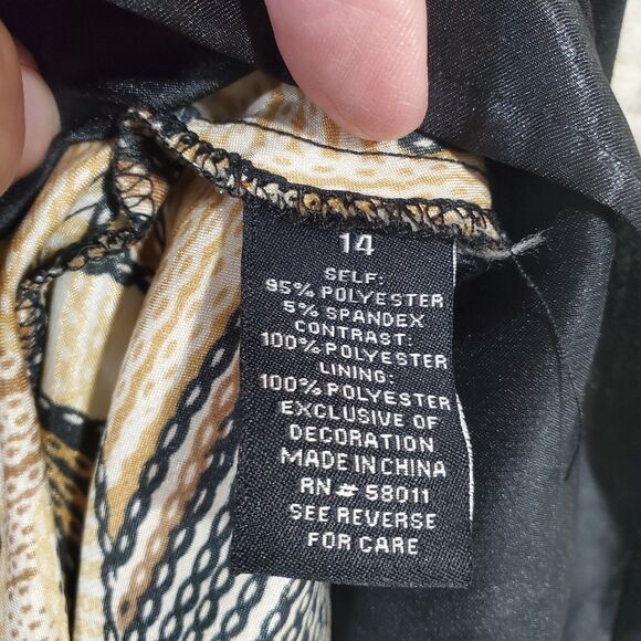 Collection Dressbarn Size 14 Sleeveless Handkerchief Hem Dress Black Gold - Picture 14 of 16